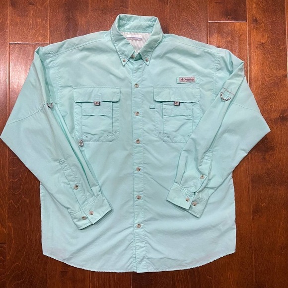 Columbia PFG Teal Green Fishing Outdoor Button Down Shirt Men's Size M - Picture 2 of 8